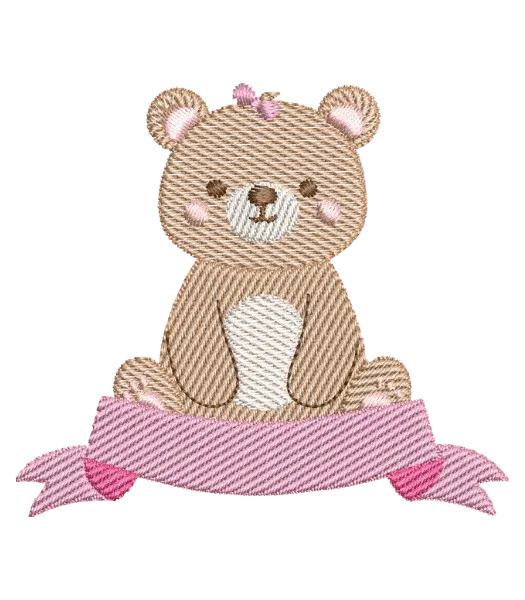 Matriz de Bordado Ursinho com Faixa Rosa